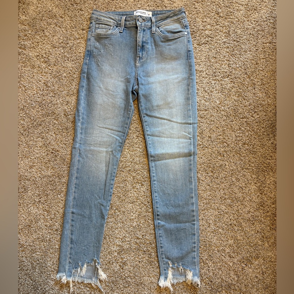 Just Black Blue Skinny Jeans with Distressed Hem